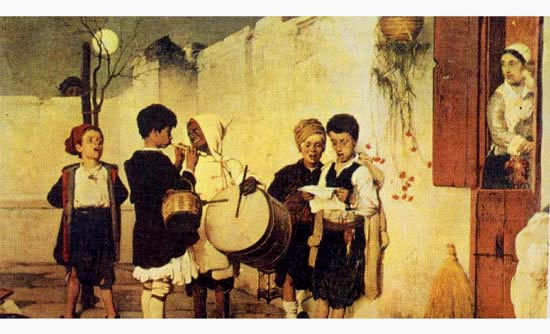 Painting with children singing the Corfu carols