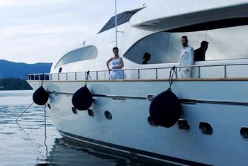 The newlyweds begin the honeymoon with the yacht